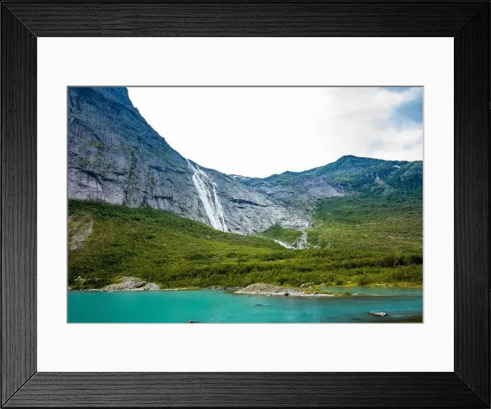 Framed Print : Briksdalsbreen is a glacier arm of Jostedalsbreen, and a lake, Briksdalsbre, Norway Framed Print : Briksdalsbreen is a glacier arm of Jostedalsbreen, and a lake, Briksdalsbre, Norway