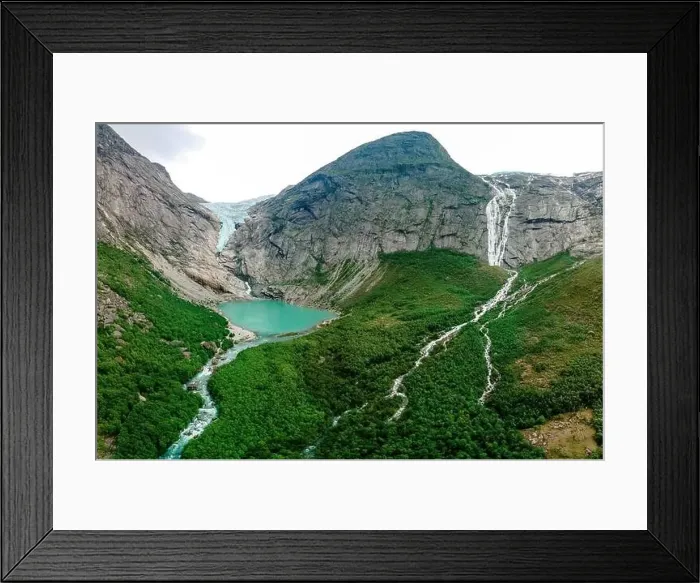 Framed Print : Briksdalsbreen is a glacier arm of Jostedalsbreen, and a lake, Briksdalsbre, Norway Framed Print : Briksdalsbreen is a glacier arm of Jostedalsbreen, and a lake, Briksdalsbre, Norway