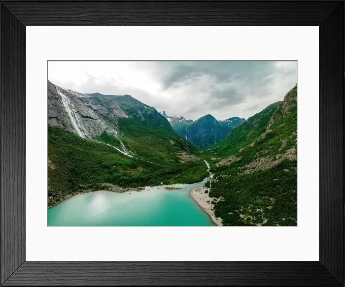 Framed Print : Briksdalsbreen is a glacier arm of Jostedalsbreen, and a lake, Briksdalsbre, Norway Framed Print : Briksdalsbreen is a glacier arm of Jostedalsbreen, and a lake, Briksdalsbre, Norway