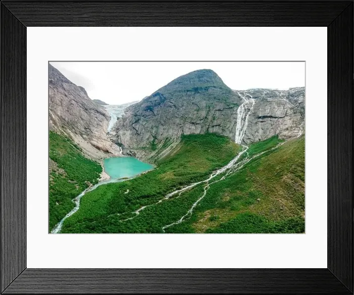 Framed Print : Briksdalsbreen is a glacier arm of Jostedalsbreen, and a lake, Briksdalsbre, Norway Framed Print : Briksdalsbreen is a glacier arm of Jostedalsbreen, and a lake, Briksdalsbre, Norway