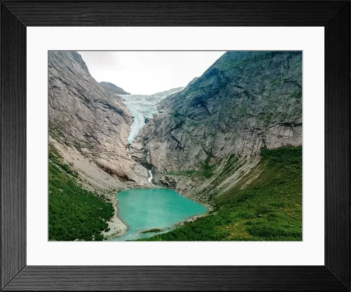 Framed Print : Briksdalsbreen is a glacier arm of Jostedalsbreen, and a lake, Briksdalsbre, Norway Framed Print : Briksdalsbreen is a glacier arm of Jostedalsbreen, and a lake, Briksdalsbre, Norway