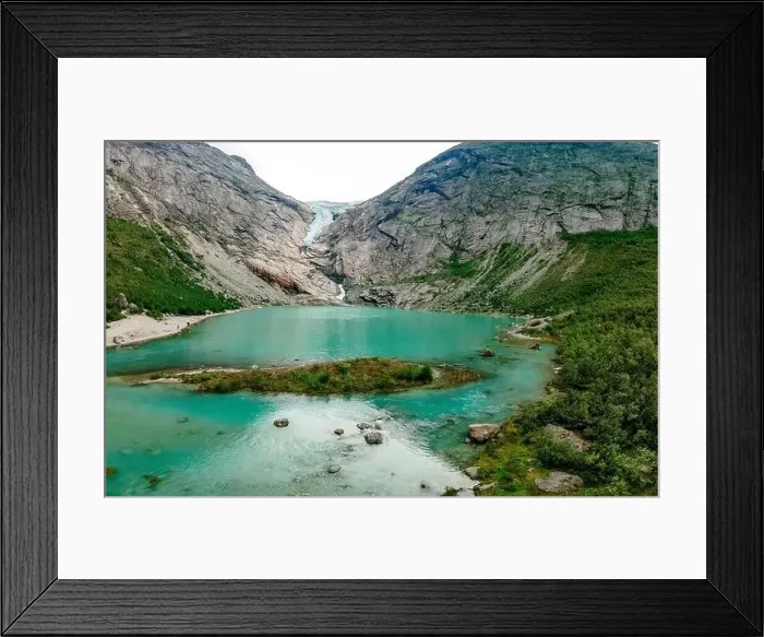 Framed Print : Briksdalsbreen is a glacier arm of Jostedalsbreen, and a lake, Briksdalsbre, Norway Framed Print : Briksdalsbreen is a glacier arm of Jostedalsbreen, and a lake, Briksdalsbre, Norway