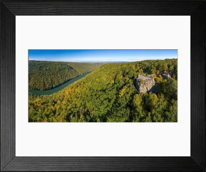 Framed Print : Aerial drone image of the Coopers Rock state park overlook over the Cheat River in narrow wooded gorge in the autumn Framed Print : Aerial drone image of the Coopers Rock state park overlook over the Cheat River in narrow wooded gorge in the autumn