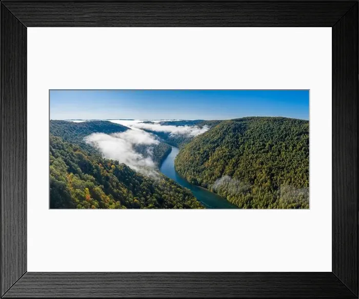 Framed Print : Aerial drone image of the Cheat River flowing through narrow wooded gorge in the autumn towards Cheat Lake near Framed Print : Aerial drone image of the Cheat River flowing through narrow wooded gorge in the autumn towards Cheat Lake near