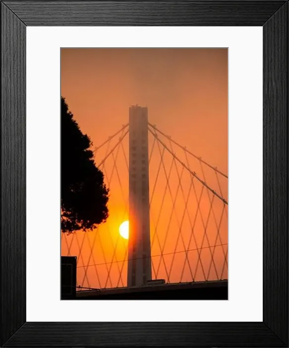 Framed Print : Eerie orange sky over Bay Bridge in San Francisco, zoom in vertical image Framed Print : Eerie orange sky over Bay Bridge in San Francisco, zoom in vertical image