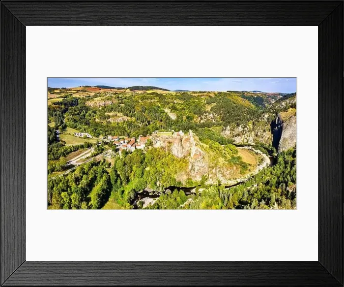 Framed Print : Arlempdes village with its castle at a meander of the Loire. France Framed Print : Arlempdes village with its castle at a meander of the Loire. France