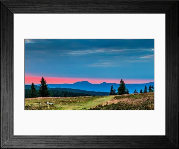 Framed Print : Sunset over the Vosges. Panoramic view from drone, France Framed Print : Sunset over the Vosges. Panoramic view from drone, France