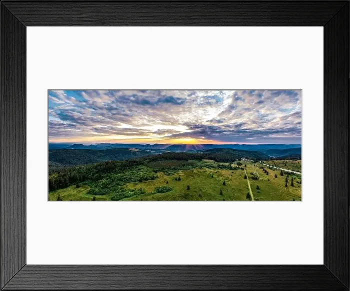 Framed Print : Sunset over the Vosges. Panoramic view from drone, France Framed Print : Sunset over the Vosges. Panoramic view from drone, France