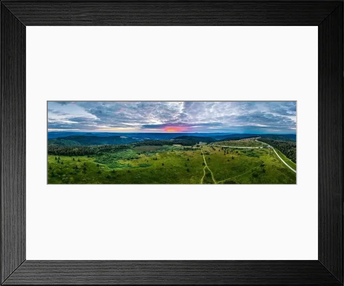 Framed Print : Sunset over the Vosges. Panoramic view from drone, France Framed Print : Sunset over the Vosges. Panoramic view from drone, France