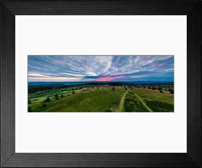 Framed Print : Sunset over the Vosges. Panoramic view from drone, France Framed Print : Sunset over the Vosges. Panoramic view from drone, France