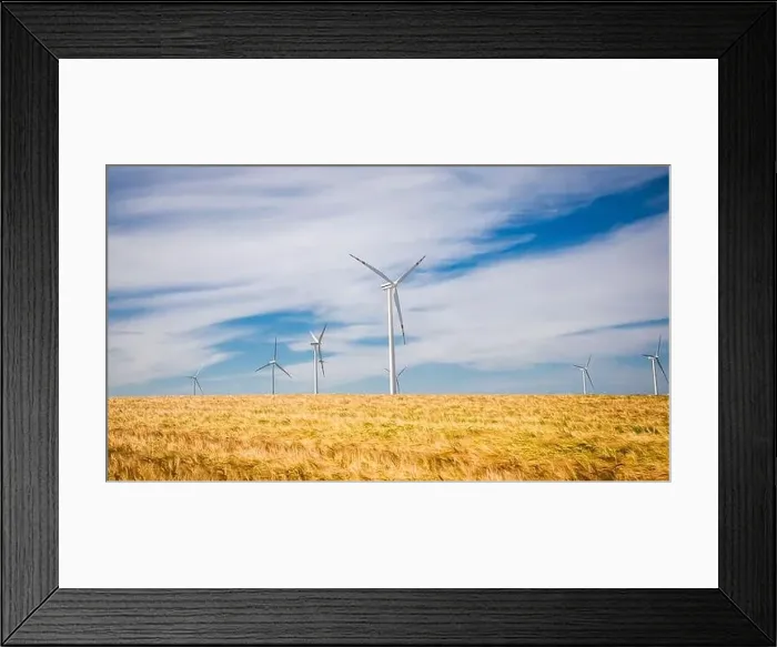 Framed Print : Wind farm on golden field in summer, aerial view, Poland Framed Print : Wind farm on golden field in summer, aerial view, Poland
