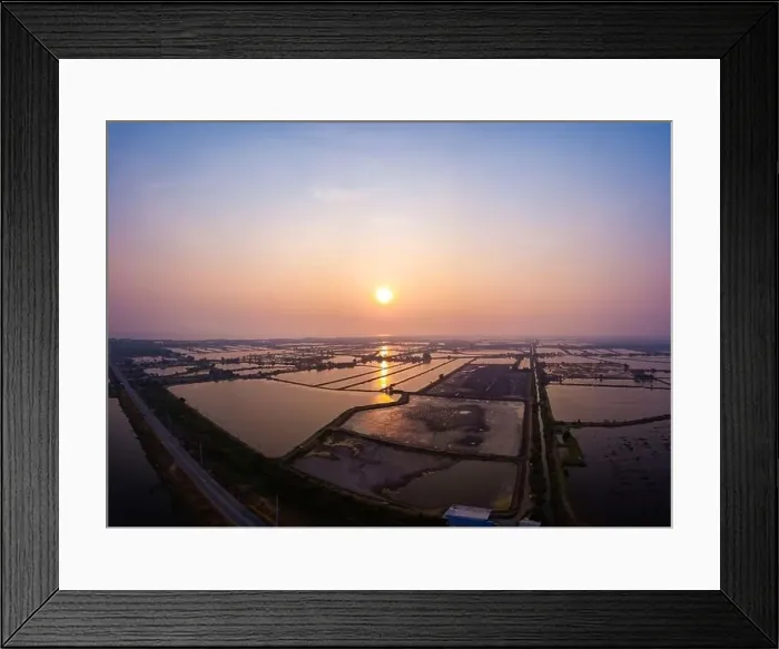 Framed Print : Sunset over field with beautiful aerial view landscape in Thailand