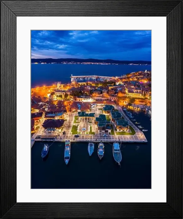 Framed Print : Port of Nessebar at night in summer Framed Print : Port of Nessebar at night in summer