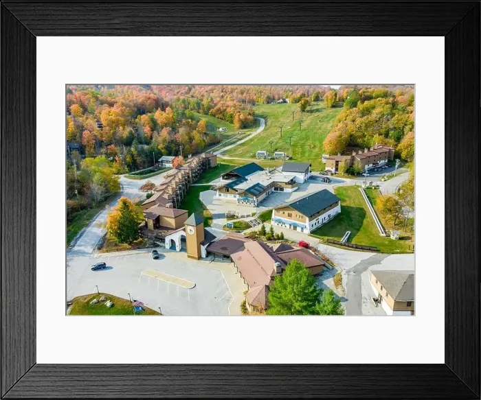 Framed Print : aerial of image of Okemo Mountain, base in the Fall, Ludlow, Vermont Framed Print : aerial of image of Okemo Mountain, base in the Fall, Ludlow, Vermont
