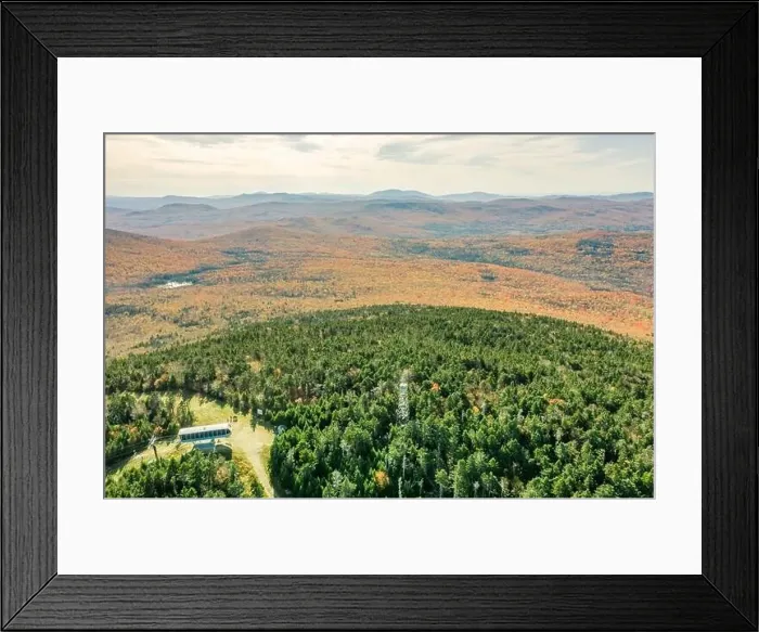Framed Print : aerial of image of Okemo Mountain in the Fall and the fire tower, Ludlow, Vermont Framed Print : aerial of image of Okemo Mountain in the Fall and the fire tower, Ludlow, Vermont