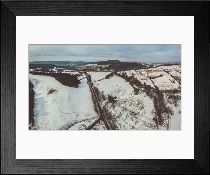 Framed Print : Lower Beskid, Carpathian Mountain Range in winter aerial view Framed Print : Lower Beskid, Carpathian Mountain Range in winter aerial view