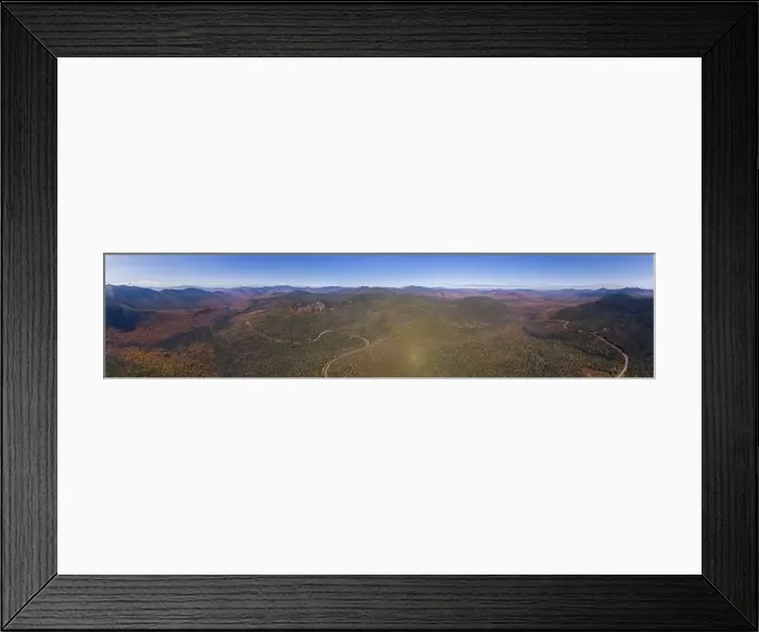 Framed Print : White Mountain National Forest fall foliage on Kancamagus Highway near Kancamagus Pass at Wangan Overlook aerial view