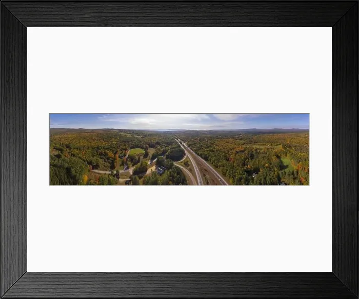 Framed Print : Interstate Highway 93 at Exit 22 with NH Route 127 in White Mountain National Forest panorama aerial view with fall Framed Print : Interstate Highway 93 at Exit 22 with NH Route 127 in White Mountain National Forest panorama aerial view with fall