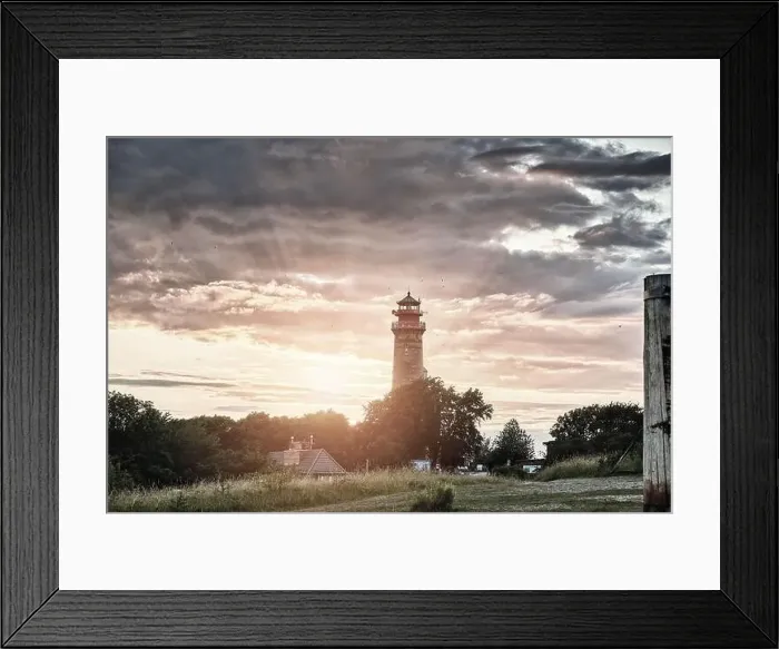 Framed Print : drone view of lighthouses in sunset from northern part of island of Ruegen - called Kap Arkona Framed Print : drone view of lighthouses in sunset from northern part of island of Ruegen - called Kap Arkona