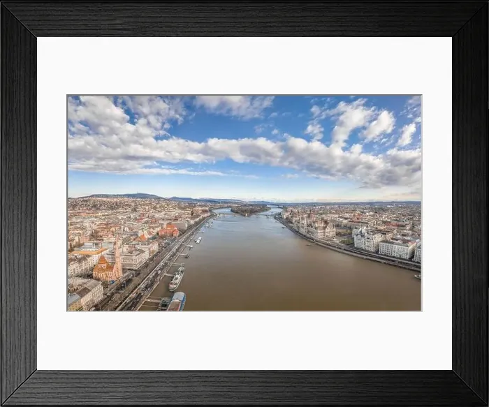 Framed Print : Aerial drone shot of Hungarian Parliament by Danube in Budapest winter morning time Framed Print : Aerial drone shot of Hungarian Parliament by Danube in Budapest winter morning time