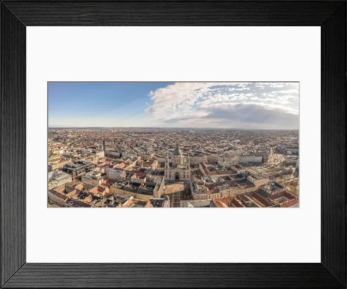 Framed Print : Aerial panoramic drone shot of St. Stephen Basilica at Budapest winter morning Framed Print : Aerial panoramic drone shot of St. Stephen Basilica at Budapest winter morning