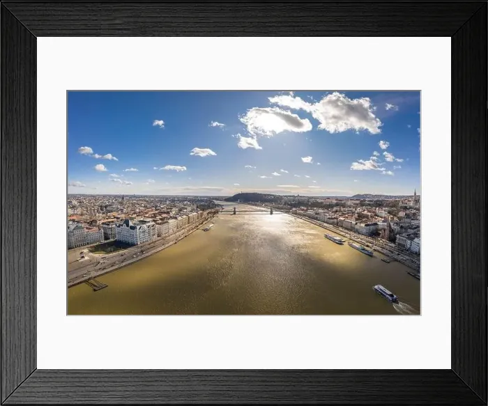 Framed Print : Aerial drone shot of Szchenyi Bridge over Danube in Budapest winter morning Framed Print : Aerial drone shot of Szchenyi Bridge over Danube in Budapest winter morning