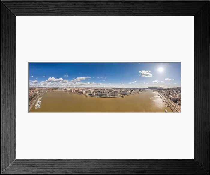 Framed Print : Aerial panoramic view of Hungarian Parliament by danube in Budapest morning Framed Print : Aerial panoramic view of Hungarian Parliament by danube in Budapest morning