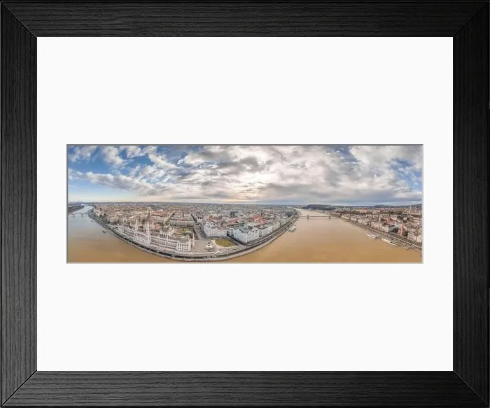Framed Print : Aerial panoramic view of Budapest by Danube river in winter morning sun Framed Print : Aerial panoramic view of Budapest by Danube river in winter morning sun
