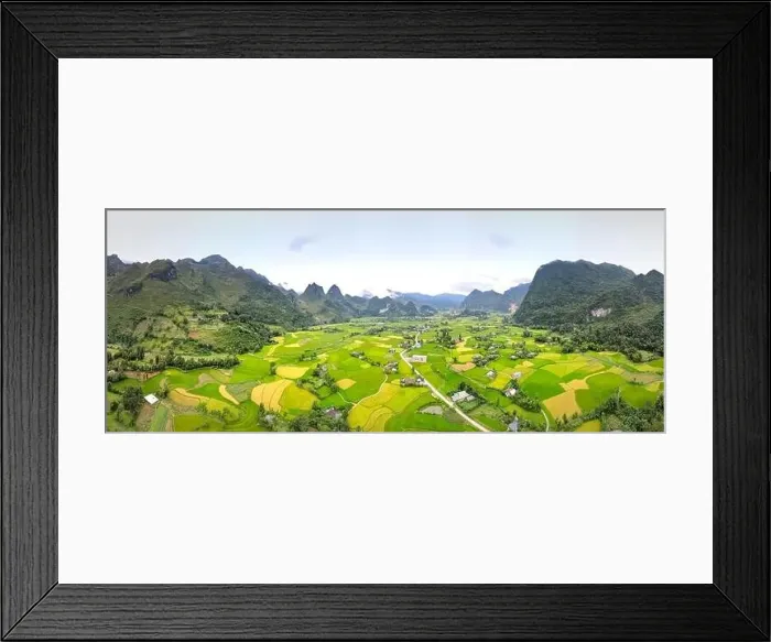 Framed Print : Enjoy a panoramic view of ripe rice fields from above in Cao Bang province, Vietnam Framed Print : Enjoy a panoramic view of ripe rice fields from above in Cao Bang province, Vietnam