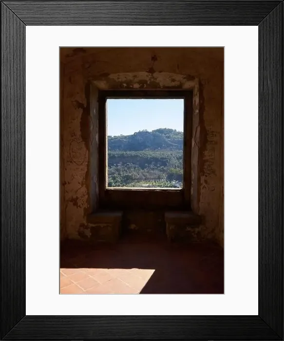 Framed Print : View of Castelo de Video Serra de Sao Mamede mountains landscape through the window of the castle, in Portugal Framed Print : View of Castelo de Video Serra de Sao Mamede mountains landscape through the window of the castle, in Portugal