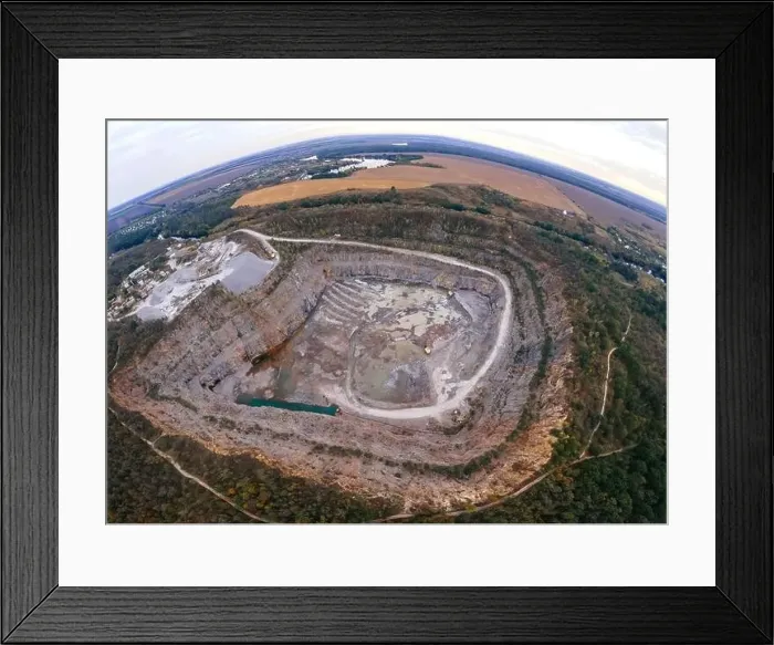 Framed Print : Aerial drone view of career in Europe at summer sunset Framed Print : Aerial drone view of career in Europe at summer sunset