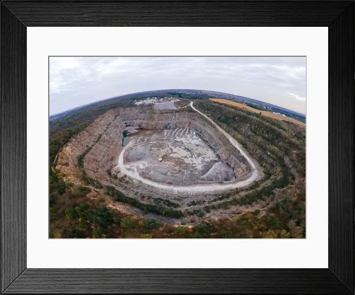 Framed Print : Aerial drone view of career in Europe at summer sunset Framed Print : Aerial drone view of career in Europe at summer sunset