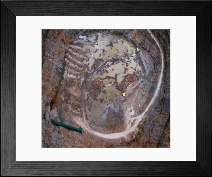 Framed Print : Aerial drone view of career in Europe at summer sunset Framed Print : Aerial drone view of career in Europe at summer sunset
