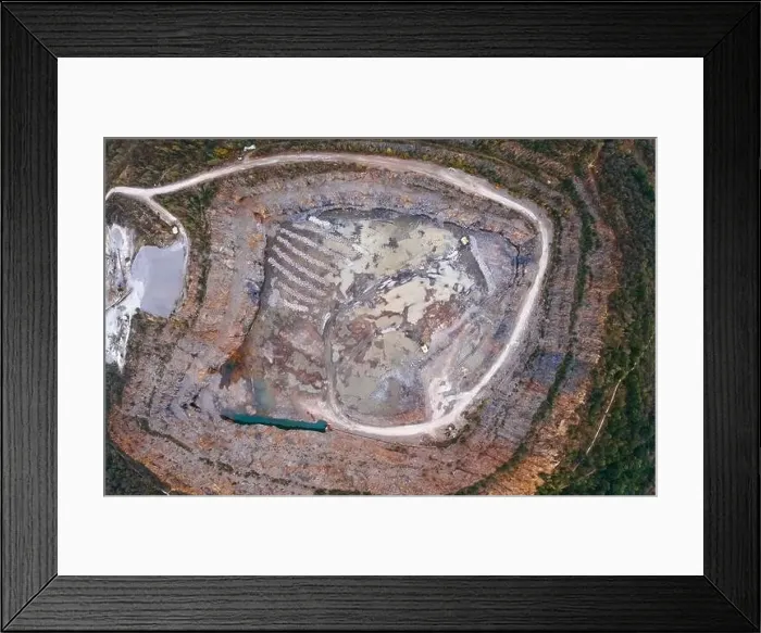 Framed Print : Aerial drone view of career in Europe at summer sunset Framed Print : Aerial drone view of career in Europe at summer sunset