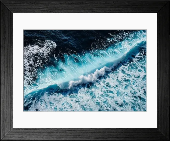 Framed Print : Aerial view to seething waves with foam. Waves of the sea meet each other during high tide and low tide Framed Print : Aerial view to seething waves with foam. Waves of the sea meet each other during high tide and low tide
