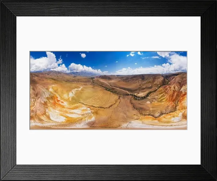 Framed Print : Aerial shot of the textured yellow nad red mountains resembling the surface of Mars Framed Print : Aerial shot of the textured yellow nad red mountains resembling the surface of Mars