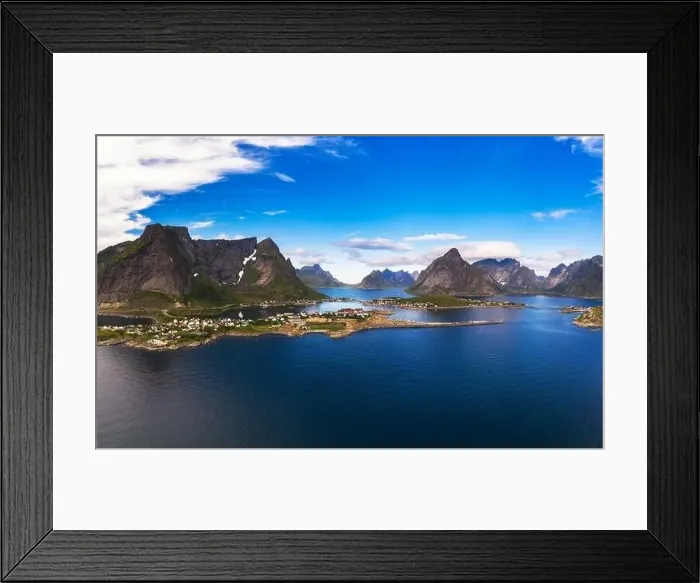 Framed Print : Reine fishing village surrounded by high mountains on Lofoten islands Framed Print : Reine fishing village surrounded by high mountains on Lofoten islands