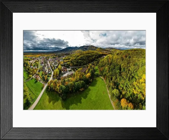 Framed Print : A drone rises above a multi-colored valley in the Vosges Framed Print : A drone rises above a multi-colored valley in the Vosges