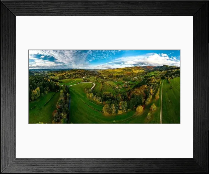 Framed Print : A drone rises above a multi-colored valley in the Vosges Framed Print : A drone rises above a multi-colored valley in the Vosges