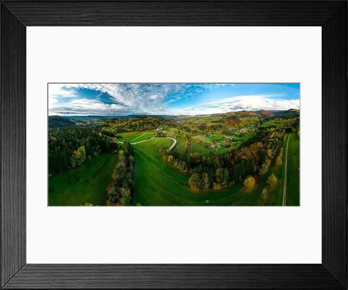 Framed Print : A drone rises above a multi-colored valley in the Vosges Framed Print : A drone rises above a multi-colored valley in the Vosges