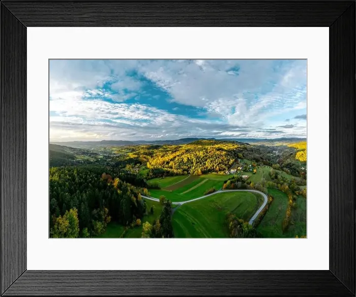 Framed Print : A drone rises above a multi-colored valley in the Vosges Framed Print : A drone rises above a multi-colored valley in the Vosges