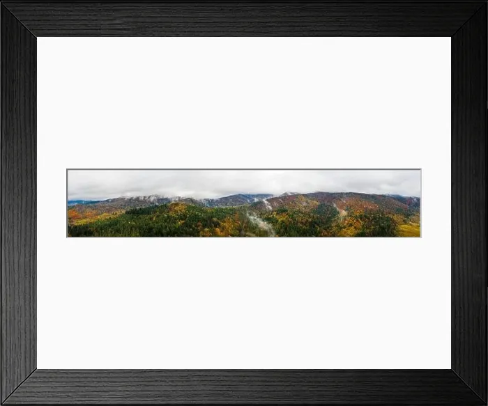 Framed Print : Scenic panoramic autumn landscape. Beautiful mountains and forests of nature in Ukrainian Carpathians Framed Print : Scenic panoramic autumn landscape. Beautiful mountains and forests of nature in Ukrainian Carpathians