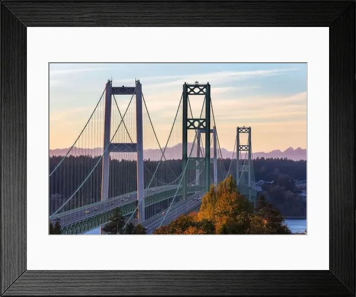 Framed Print : Narrows bridge in Tacoma Washington during a colorful sunset Framed Print : Narrows bridge in Tacoma Washington during a colorful sunset