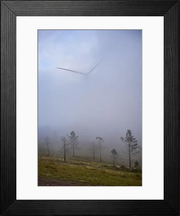 Framed Print : Wind turbines renewable energy on the middle of clouds in Serra da Lousa, Portugal