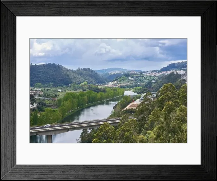 Framed Print : Penacova drone aerial view from the mountain, Portugal Framed Print : Penacova drone aerial view from the mountain, Portugal