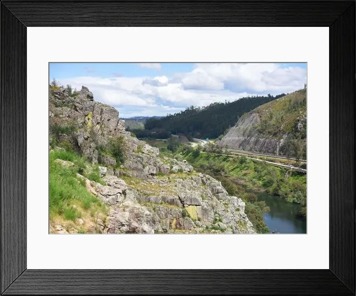 Framed Print : Penacova landscape drone aerial view from the mountain, Portugal