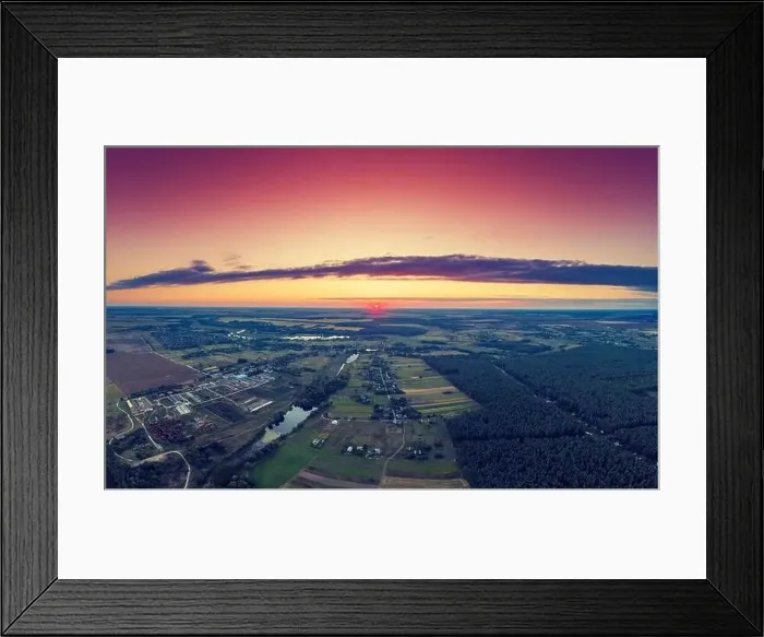 Framed Print : Rural landscape, aerial view. View of plowed and green fields, brook, village, and forest in spring