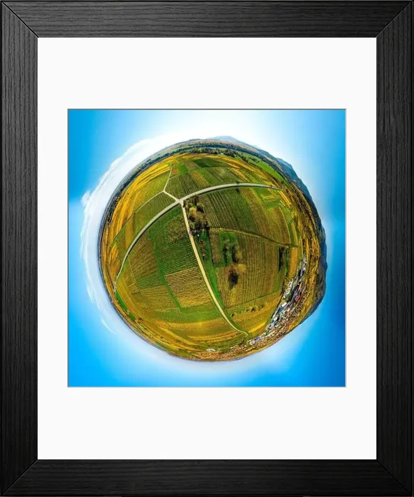 Framed Print : Autumn planet. Sunlit valleys, mountains and a variety of autumn colors. Alsace, France. Little planet projection Framed Print : Autumn planet. Sunlit valleys, mountains and a variety of autumn colors. Alsace, France. Little planet projection