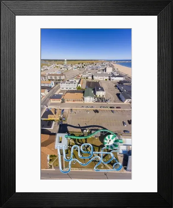 Framed Print : Water slide aerial view on Ocean Boulevard at Hampton Beach State Park, Town of Hampton, New Hampshire NH, USA