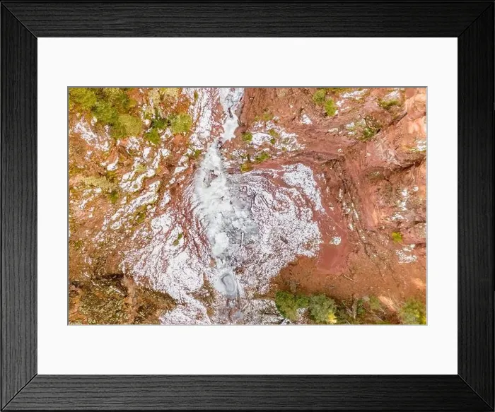 Framed Print : Drone image of the partially frozen water fall at Dunton Hot Springs, Colorado Framed Print : Drone image of the partially frozen water fall at Dunton Hot Springs, Colorado